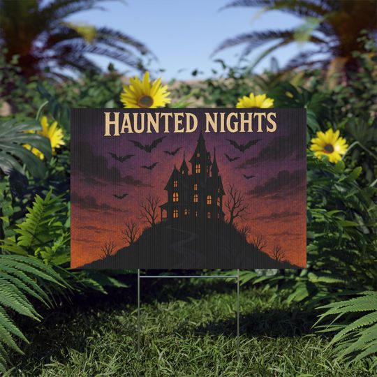 Discover Halloween Yard Sign | Haunted Nights Haunted House Design | Spooky Lawn & Porch Decoration | Gothic Outdoor Halloween Decor