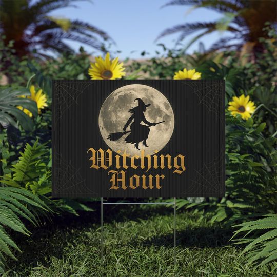 Discover Halloween Yard Sign | Something Wicked This Way Comes | Spooky Witch Moon Lawn Sign | Gothic Outdoor Halloween Decor