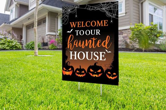Discover Halloween yard sign design, digital file only, Happy Halloween sign, Party Lawn Decorations, Trick or treat, Halloween Holiday sign
