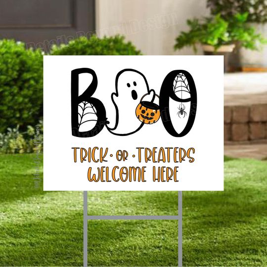 Discover BOO Trick-or-Treaters Welcome Here - Boo Ghost Masked Ghost Yard Sign DIGITAL FILE - Halloween trick or treat - Instant Download 24"x18"