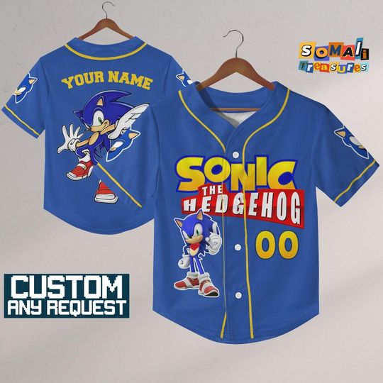 Discover Personalize Sonic Speed Blue Jersey Baseball, Sonic the Hedgehog Sports Tee, Gamer Gift Outfit