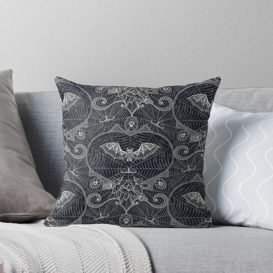 Discover Gothic Halloween Lace - Bats - Black Pillow