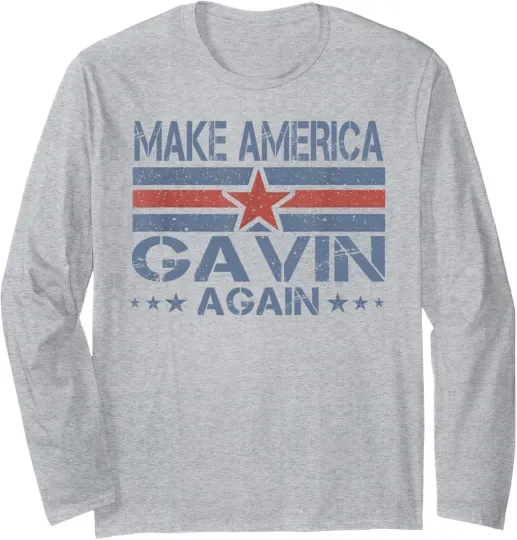 Discover Make America Gavin Again Funny Patriotic Retro Long Sleeve T-Shirt