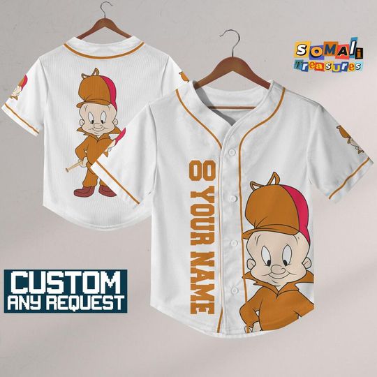 Personalize Cartoon Looney Tune Elmer Fudd Hunter Jersey Baseball, Gift for Space Jamz Fans, Tune Squad Jersey, Family Jersey