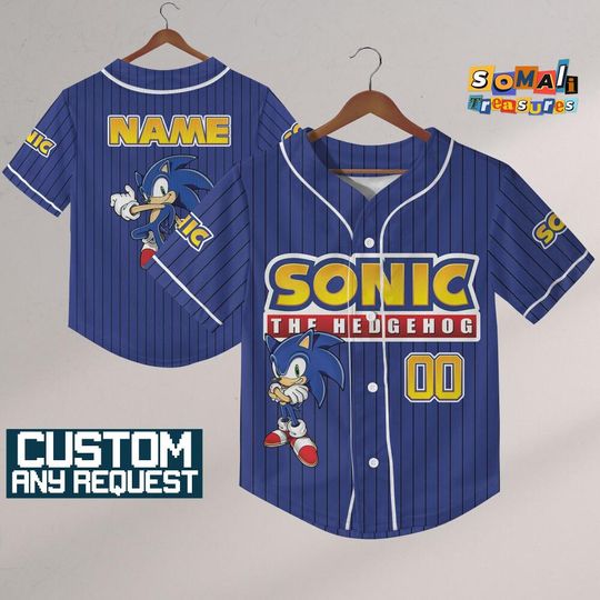 Discover Personalize Sonic The Hedgehog Awesome Blue Baseball Jersey, Custom Baseball, Sonic the Hedgehog Sports Tee, Gamer Gift Outfit