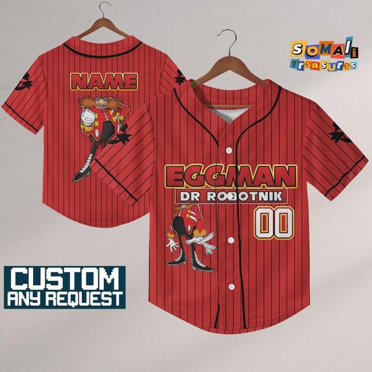 Discover Personalize Sonic Eggman Dr Robotnik Red Baseball Jersey, Custom Baseball, Sonic the Hedgehog Sports Tee, Gamer Gift Outfit