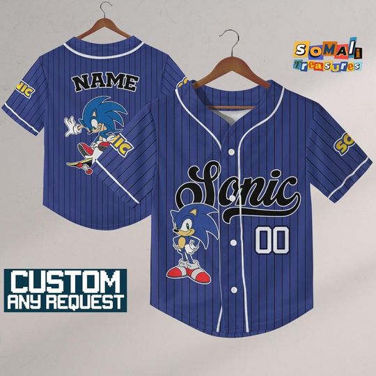 Discover Personalize Sonic The Hedgehog Funny Blue, Custom Baseball, Sonic the Hedgehog Sports Tee, Gamer Gift Outfit