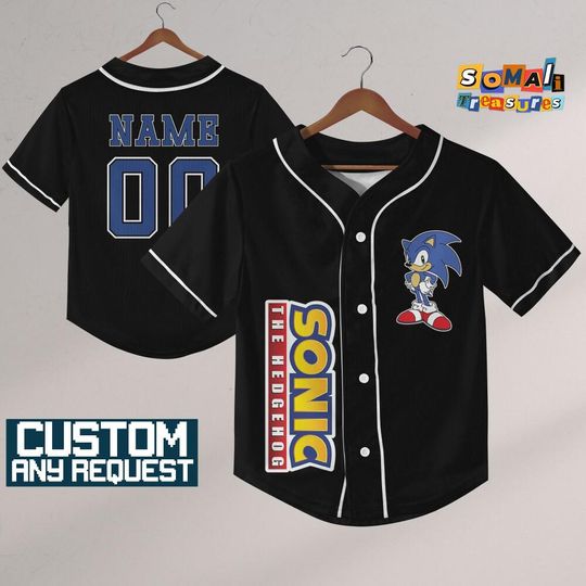 Discover Personalize Sonic The Hedgehog Simple Black, Custom Baseball, Sonic the Hedgehog Sports Tee, Gamer Gift Outfit