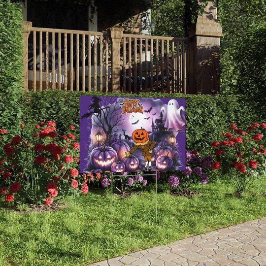 Discover Halloween Yard Sign, Spooky Pumpkin Ghost Outdoor Decoration, Haunted House Garden Decor