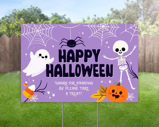 Halloween Sign, Trick or Treat Yard Sign, Halloween Outdoor Banner, Outdoor Birthday Yard Sign, Personalized Ghost Halloween Party Sign