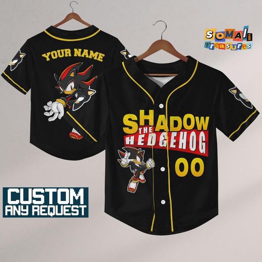 Discover Personalize The Hedgehog Shadow Speed Black Jersey Baseball, Sonic the Hedgehog Sports Tee, Gamer Gift Outfit