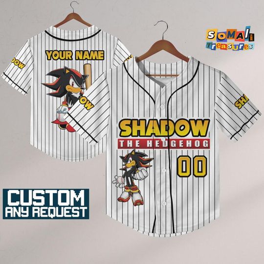 Discover Personalize The Hedgehog Shadow Black Jersey Baseball, Sonic the Hedgehog Sports Tee, Gamer Gift Outfit