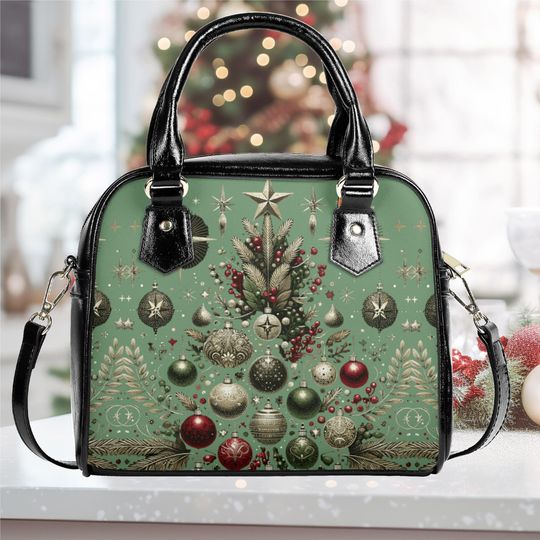 Christmas  Shoulder Handbag Holiday shoulder purse black crossbody winter fun cute Christmas tree design party bag Christmas handbags