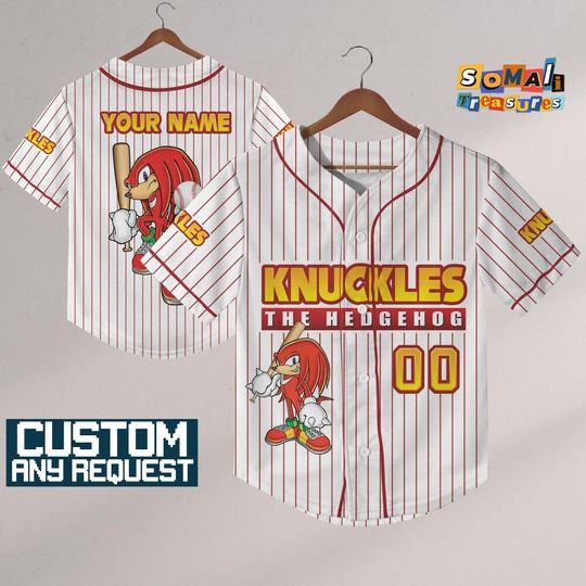 Personalize The Hedgehog Knuckles Speed White Jersey Baseball, Sonic the Hedgehog Sports Tee, Gamer Gift Outfit