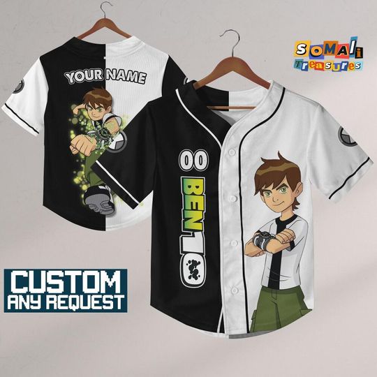 Personalized Ben 10 Omniverse Jersey 2 Color Black And White, Custom Kids, Youth, Adult, Birthday, Cartoon Team Outfit