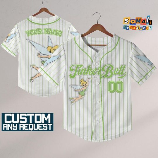 Discover Personalize Disney TinkerBell Stripe, Custom Disneyland Jersey, Baseball Team, Tinkerbell Peter Pan Birthday, Gift for Disney Fans