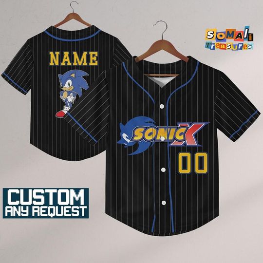 Discover Personalize Sonic The Hedgehog Sonic X Black, Custom Baseball, Sonic the Hedgehog Sports Tee, Gamer Gift Outfit