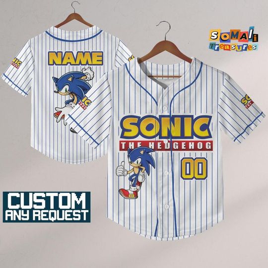Personalize Sonic The Hedgehog, Custom Baseball, Sonic the Hedgehog Sports Tee, Gamer Gift Outfit