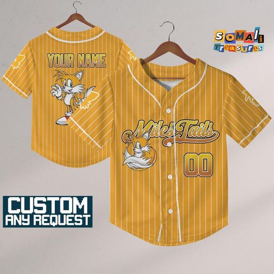 Discover Personalize Sonic The Hedgehog Miles Tails Orange, Custom Baseball, Sonic the Hedgehog Sports Tee, Gamer Gift Outfit