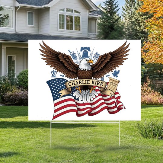 Discover American Yard Sign:Patriotic Yard Sign American Flag Bald Eagle Outdoor Decoration USA Liberty Political Lawn Sign  Charlie Kirk Inspired
