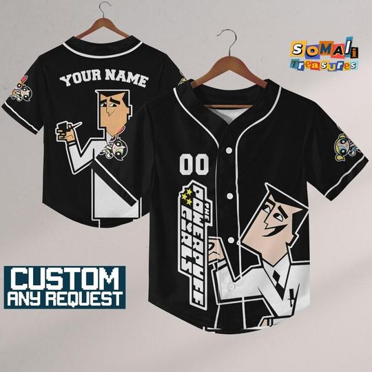 Discover Personalize Cartoon The Powerpuff Girls Professor Utonium Jersey Baseball, Gift for kid Fans, Powerpuff Girls Jersey, Family Jersey