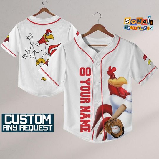 Personalize Looney Tune Foghorn Leghorn Jersey Baseball, Baseball Team Outfit, Gift for Space Jamz Fans, Tune Squad Jersey, Family Jersey