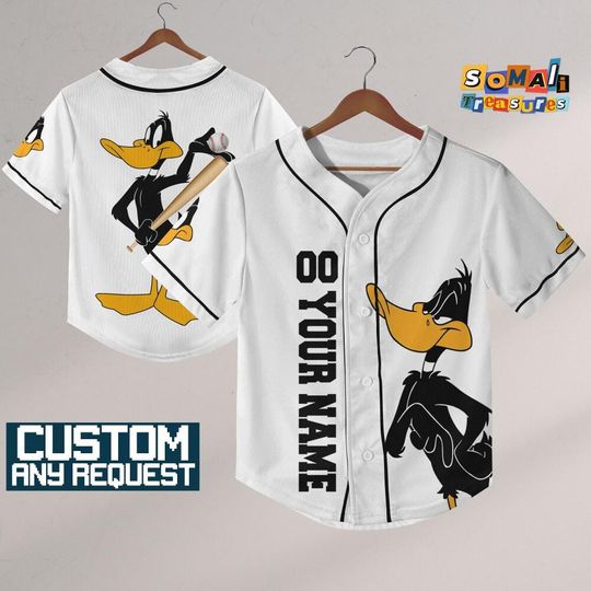 Personalize Looney Tune Duck Jersey Baseball, Baseball Team Outfit, Gift for Space Jamz Fans, Tune Squad Jersey, Family Jersey