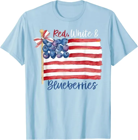 Discover Red White and Blueberries Coquette Flag Bow Unisex T-Shirt