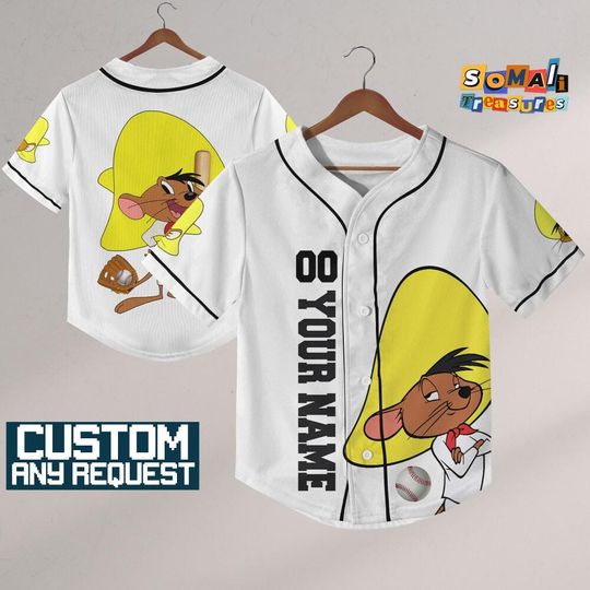 Personalize Looney Tune Speedy Gonzales Jersey Baseball, Baseball Team Outfit, Gift for Space Jamz Fans, Tune Squad Jersey, Family Jersey