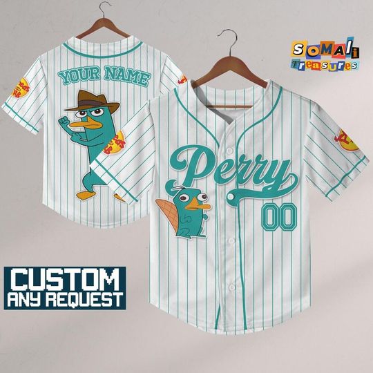 Custom Disney Perry Phineas and Ferb White Stripe Jersey, Personalize Disneyland Jersey, Baseball Team, Birthday Gift for Disney Fans