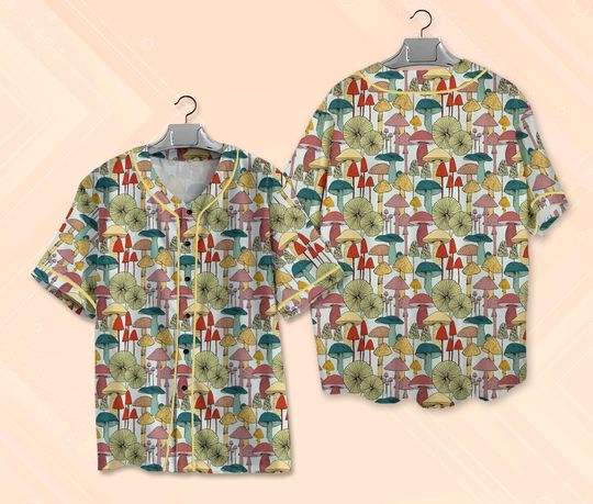 Discover Mushroom Baseball Jersey, Mushroom Cottagecore Jersey Shirt, Mushroom Halloween Jersey, Dark Art Halloween Jersey, Halloween Baseball Jersey