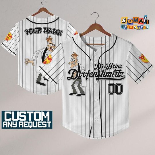 Custom Disney Doofenshmirtz Phineas and Ferb White Stripe Jersey, Personalize Disneyland Jersey, Baseball Team, Birthday Gift for Disney Fan