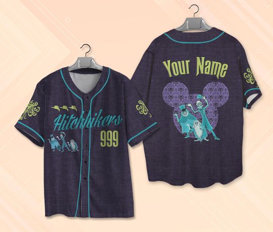 Discover Custom Disney Haunted Mansion Baseball Jersey, Hitchhiking Ghosts Mickey Ears Jersey, Disney Halloween Jersey, Foolish Mortals Jersey Shirt