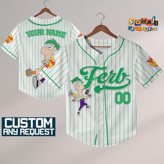 Discover Custom Disney Ferb and Phineas White Stripe Jersey, Personalize Disneyland Jersey, Baseball Team, Birthday Gift for Disney Fans