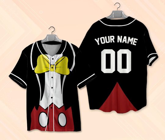 Discover Personalized Mickey Mouse Costume Baseball Jersey, Mickey Mouse Cosplay Costume Jersey, Mouse All Over Print Shirt, Halloween Costume Jersey
