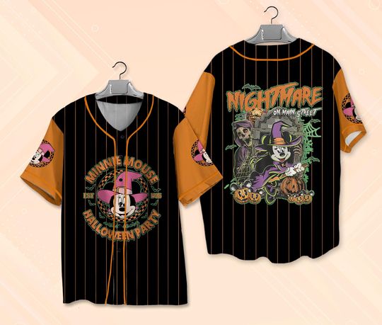 Discover Custom Minnie Halloween Baseball Jersey, Disney Halloween Party, Mickey and Friends Spooky Season, Nightmare on Main Street Halloween Shirt