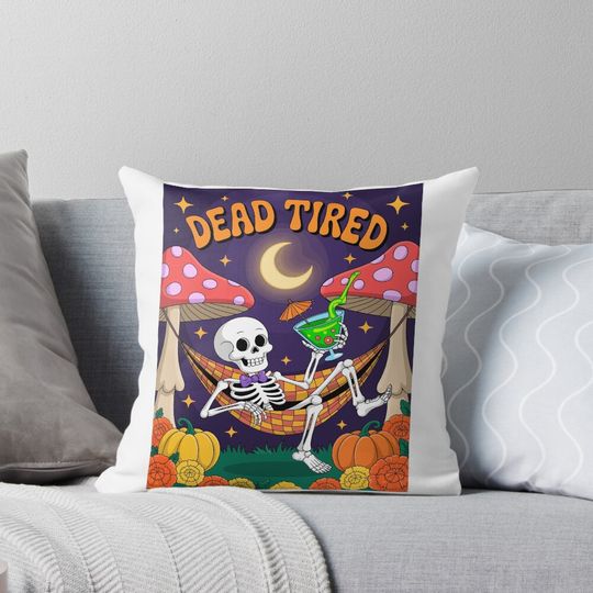 Discover Dead Tired 1: declares this charming retro halloween illustration!  Pillow