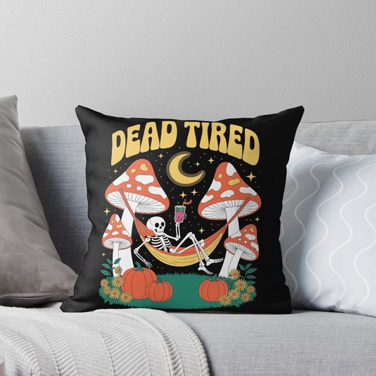 Discover Dead Tired: declares this charming retro halloween illustration!  Pillow