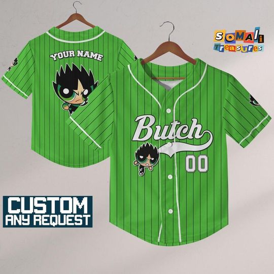 Discover Personalize Butch Jersey Green White ,Funny Powerpuff Girls 90s Cartoons, Retro PowerPuff Girls Jersey, Birthday Gift For Fans