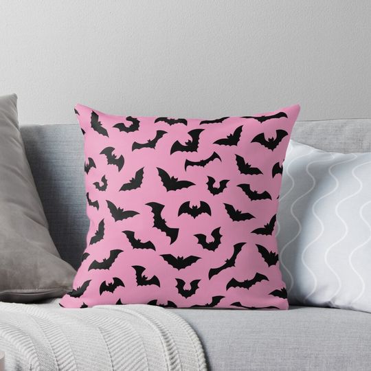 Discover Pastel goth pink black bats Pillow