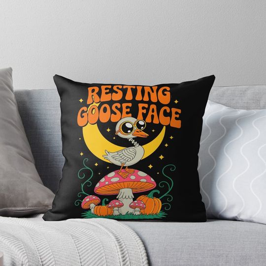Discover Resting Goose Face: declares this charming retro halloween illustration! s Pillow