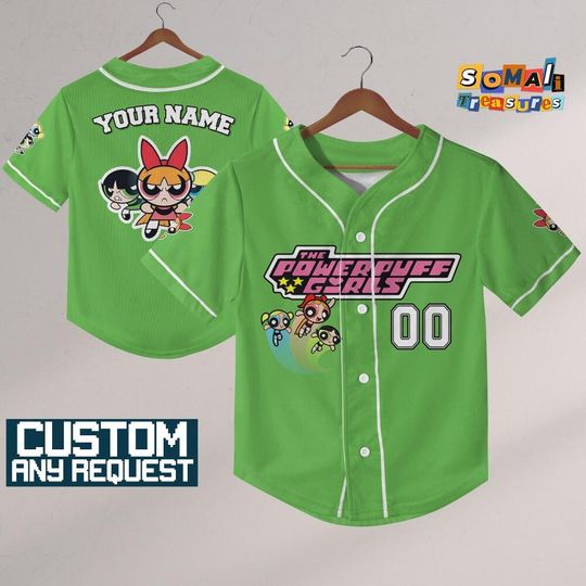 Personalize Powerpuff Girl Action Green Black ,Funny Powerpuff Girls 90s Cartoons, Retro PowerPuff Girls, Birthday Gift For Fans