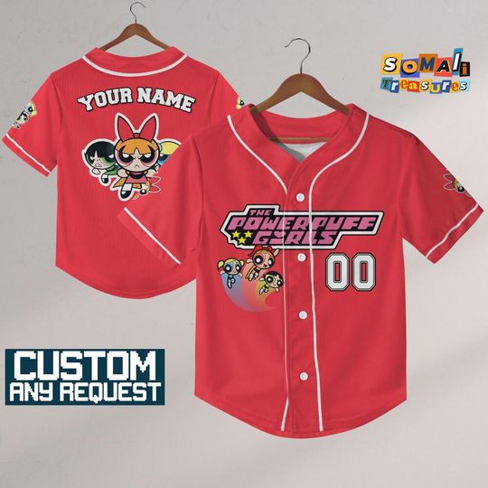 Discover Personalize Powerpuff Girl Action Red Black ,Funny Powerpuff Girls 90s Cartoons, Retro PowerPuff Girls Jersey, Birthday Gift For Fans