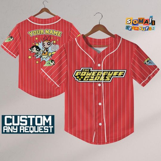 Personalize Powerpuff Girl Fly Red Black Jersey ,Funny Powerpuff Girls 90s Cartoons, Retro Power Puff Girls Jersey, Birthday Gift For Fans