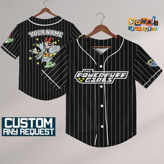 Discover Personalize Powerpuff Girl Fly Black White Jersey ,Funny Powerpuff Girls 90s Cartoons, Retro PowerPuff Girls, Birthday Gift For Fans