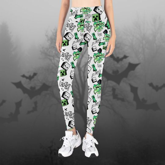 Discover Minecraft Creeper Graffiti Leggings for Women, Casual Cosplay Gamer Yoga Pants