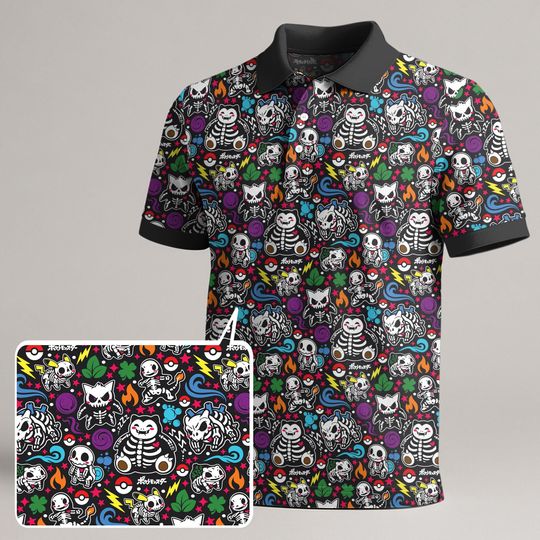 Sn Lax Polo Shirt, Skeleton Bulbasaur Shirt, Anime Style Shirt, Kawaii Polo Shirt, Cool Summer Shirt, Funny Anime Gift for Men and Women