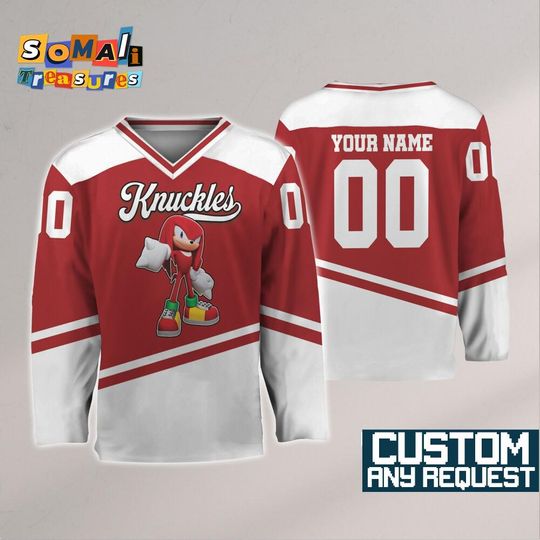 Discover Custom Knuckles hockey Jersey, Personalized Number & Name Sonic Jersey, Sonic party jersey, Birthday gift for Kids, The Hedgehog Fan Gift
