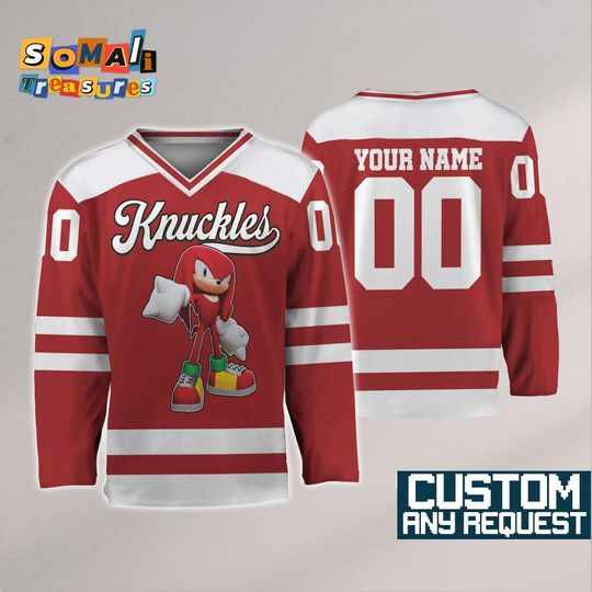 Custom Knuckles Hockey Jersey Diagonal Line, Personalized Number & Name Sonic Jersey, Sonic party jersey, The Hedgehog Fan Lover