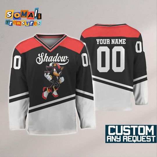 Discover Custom Shadow Sonic Characters ice Hockey Jersey, Sonic the Hedgehog Birthday Gift, The Hedgehog Hockey Fan Lover Gift
